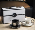 Coffret Tasses à Café en Céramique, Motifs Camélia en Relief, Duo Noir &amp; Blanc Style Luxe