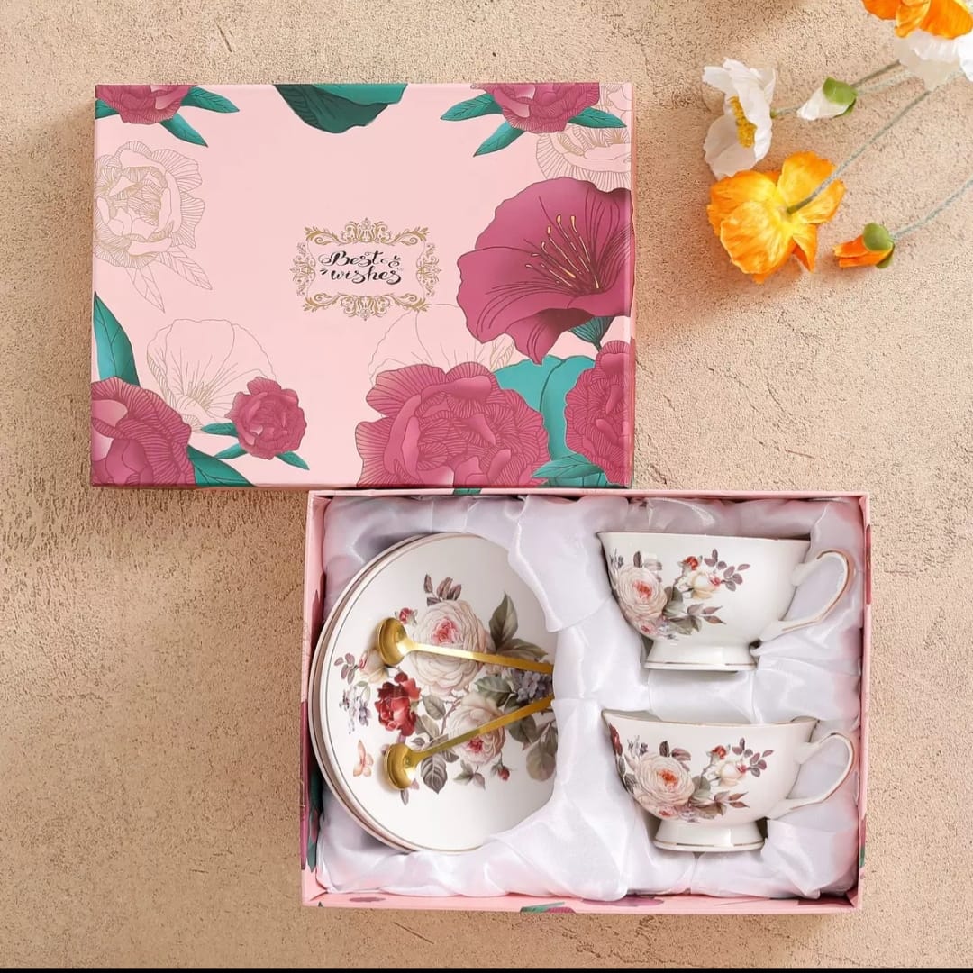 Coffret de tasses à café duo "Élégance Florale"